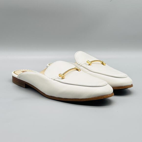 Sam Edelman Shoes Womens 6 White Leather Bit Loafer Mule Slip On Flats Casual - Picture 2 of 11